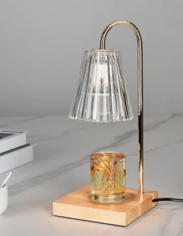 Electric Candle Heater with Wood Base and Aromatherapy Light