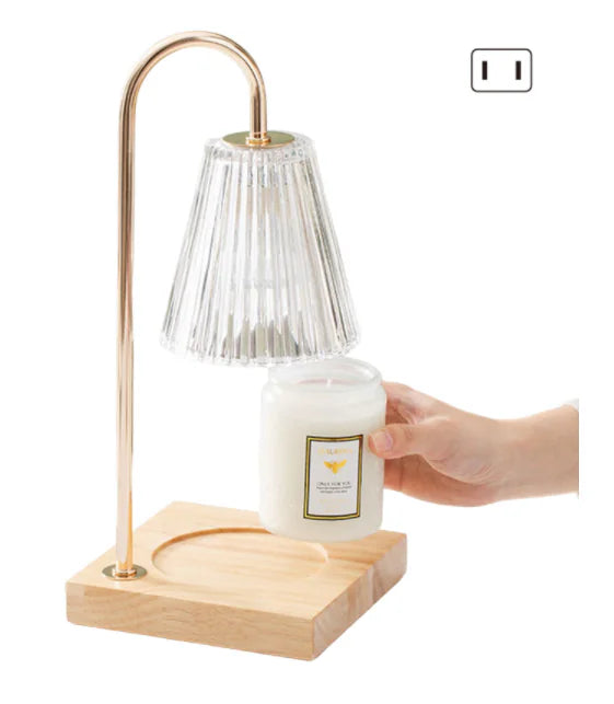 Electric Candle Heater with Wood Base and Aromatherapy Light