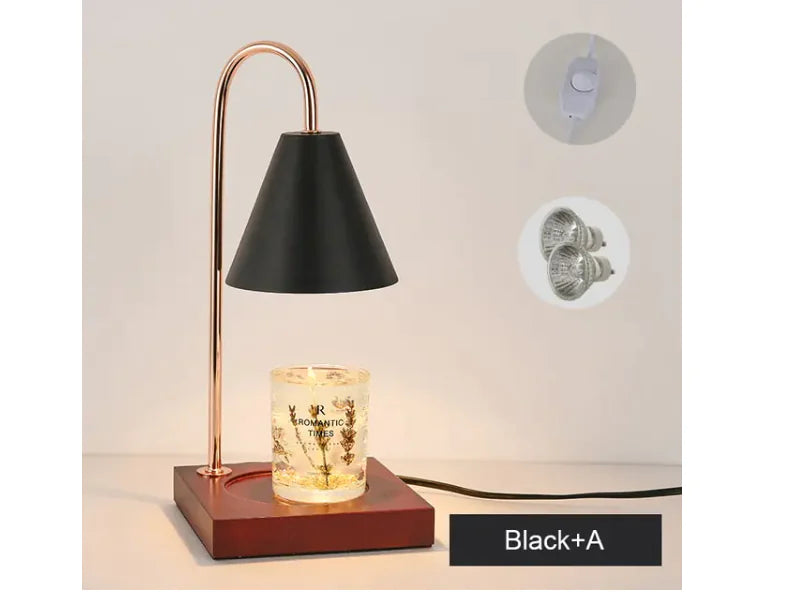 Electric Candle Heater with Wood Base and Aromatherapy Light