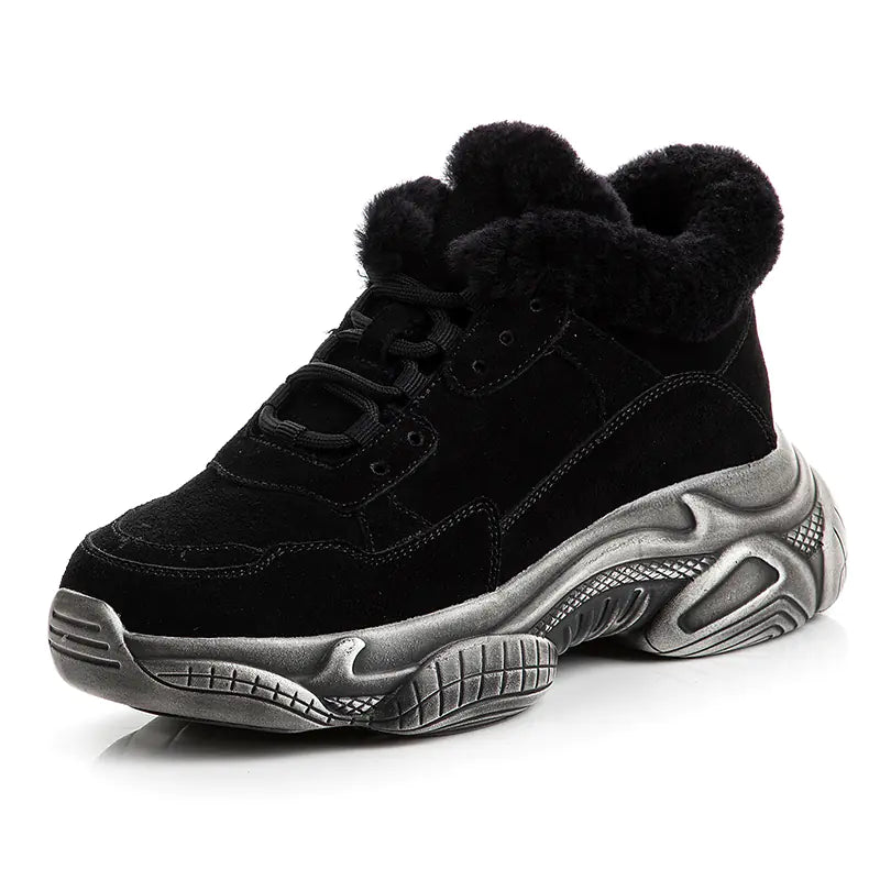 Trendy Women's Winter Plush Sneakers with Thick Sole