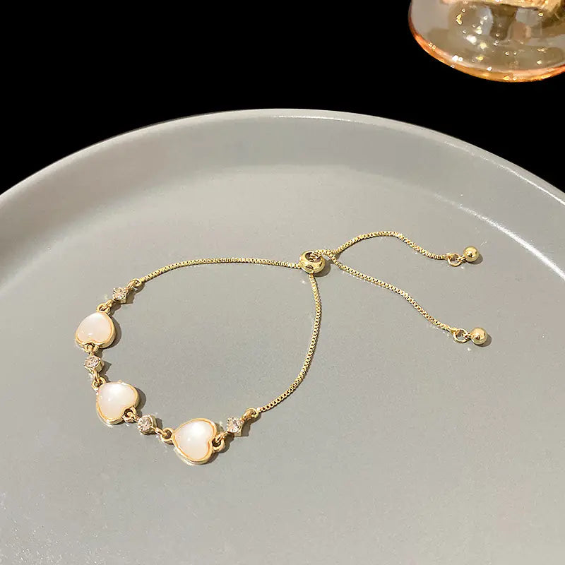 Retro Opal Heart Bracelet for Women in Ins Style