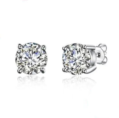S925 Silver Stud Earrings with Four-Prong Zirconia