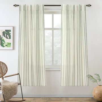 DriftAway Farmhouse Vertical Striped Linen Blend Textured Light Filtering Semi Sheer Curtains for Living Room Bedroom 63 Inches Long Drapes 2 Panels Linen Loden Green
