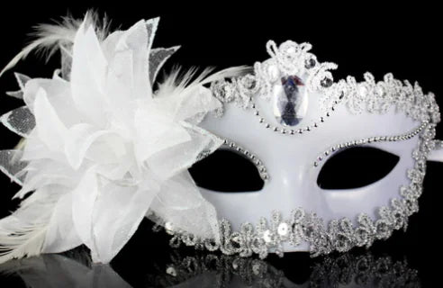 Ostrich Feather Halloween Mask with Peacock Feathers