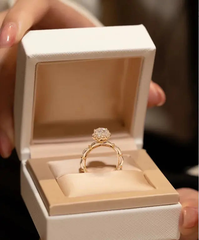 18k Plated Moissanite Diamond Ring with Floral Design