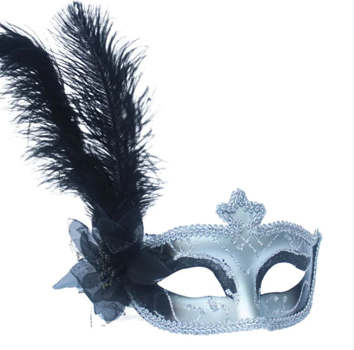 Ostrich Feather Halloween Mask with Peacock Feathers