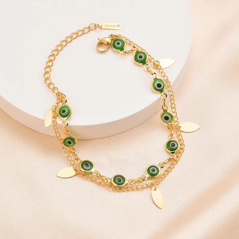 14K Gold Titanium Steel Twin Oval Bracelet