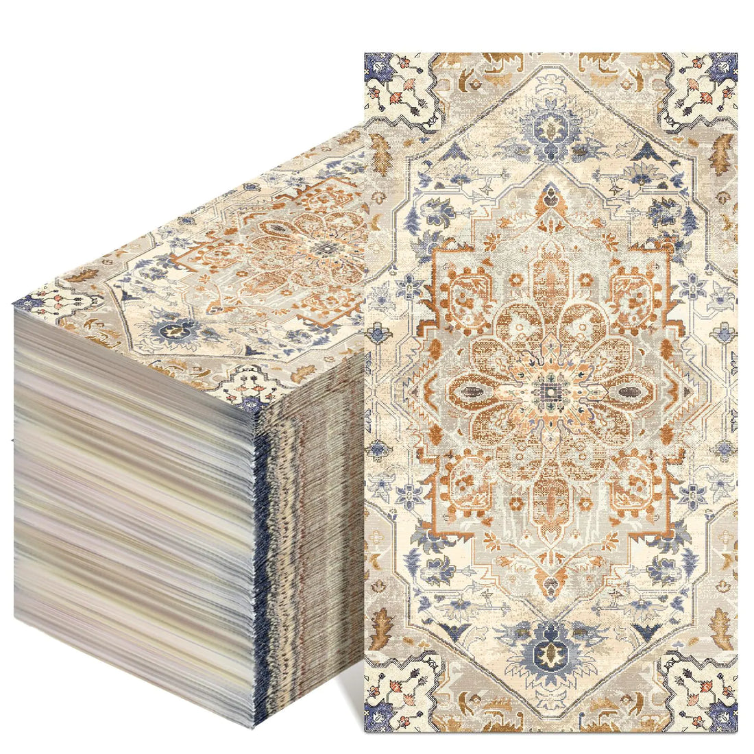 Yeaqee 100 Pcs Boho Napkins Paper Guest Towels 2 Ply Decorative Napkins Disposable Bathroom Napkins Disposable Hand Towel for Kitchen Harvest Party Dinner(Orange and Cyan)