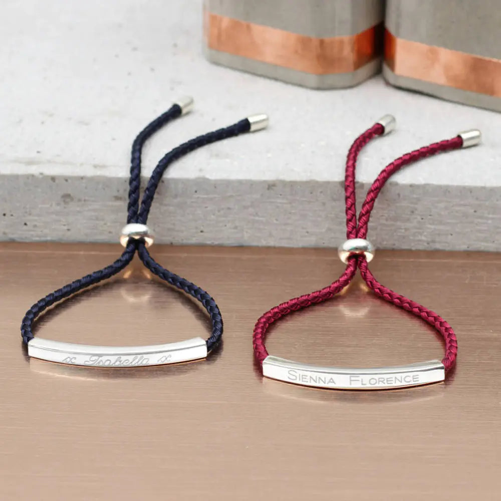 Stainless Steel Hollow Tube Nameplate Bracelet with Braided Cord