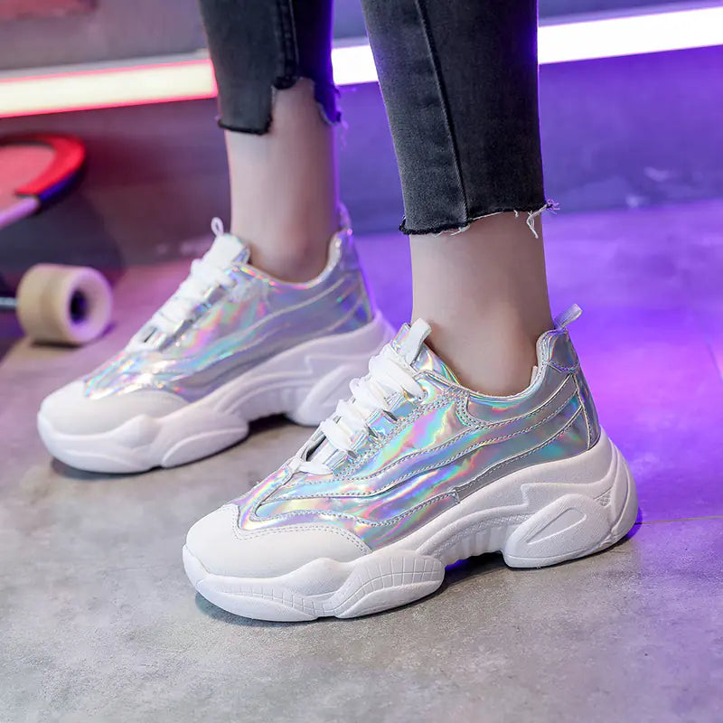 Chunky Platform Sneakers with Reflective Surface
