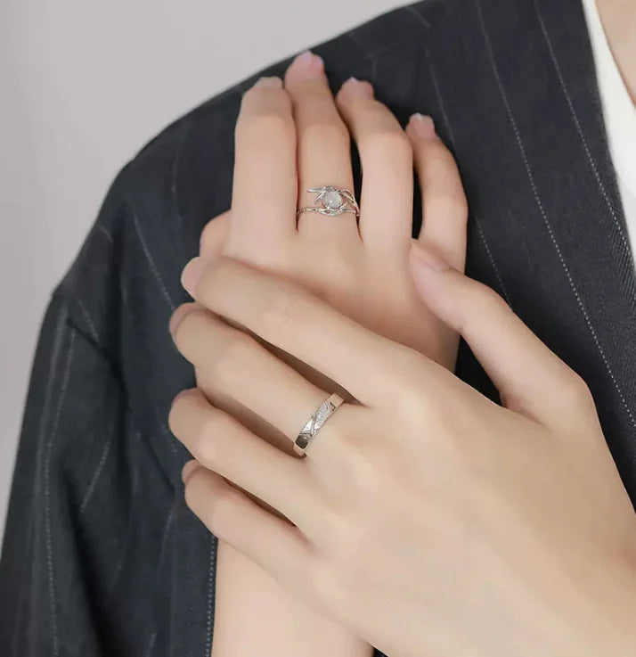 Bamboo Joint Ring with Zircon Couples Bracelet