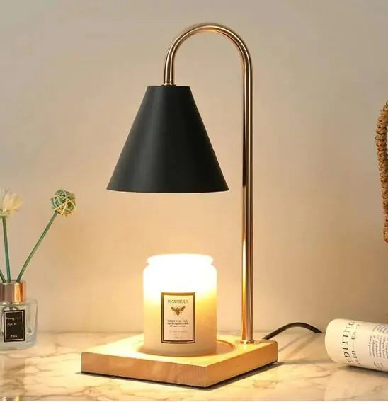 Electric Candle Heater with Wood Base and Aromatherapy Light