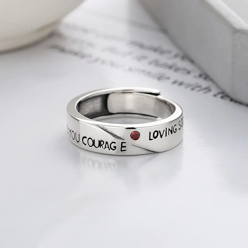 S925 Silver Artistic Temperament Ring with English Letters