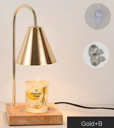 Electric Candle Heater with Wood Base and Aromatherapy Light