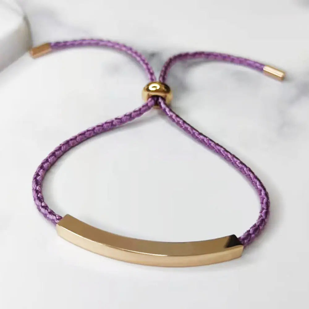 Stainless Steel Hollow Tube Nameplate Bracelet with Braided Cord