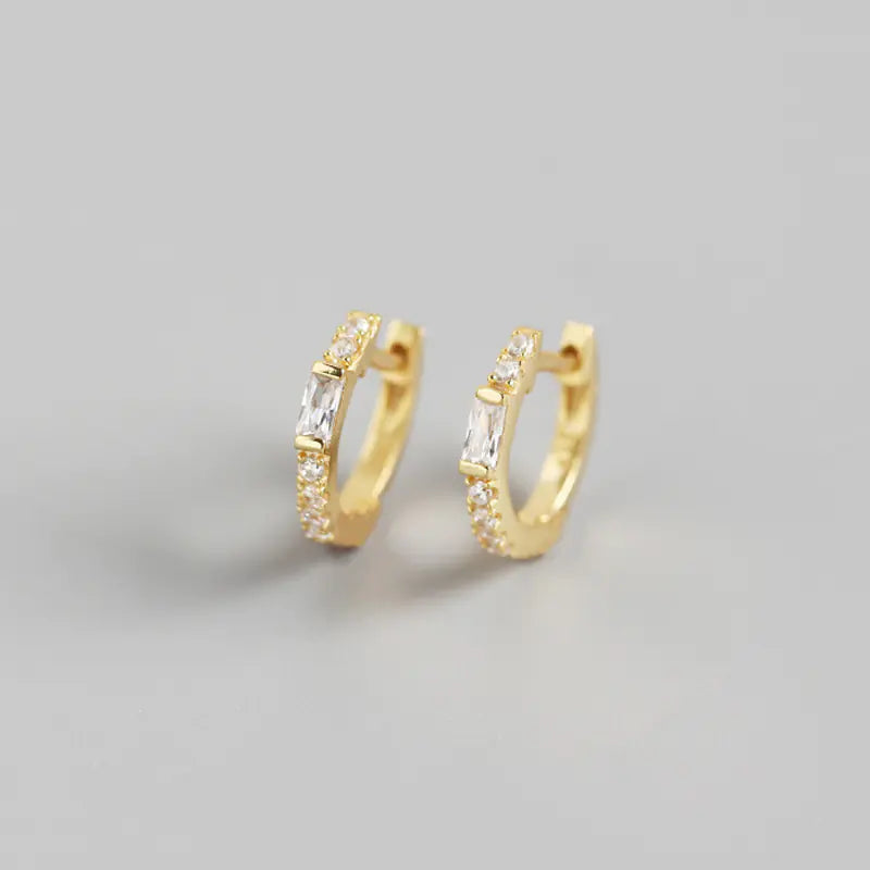 S925 Silver Rectangle Stone Stud Earrings with Diamonds