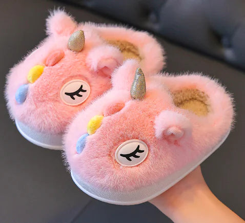 Children's Cotton Slippers - Warm Unicorn Design (One Pair)
