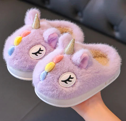 Children's Cotton Slippers - Warm Unicorn Design (One Pair)
