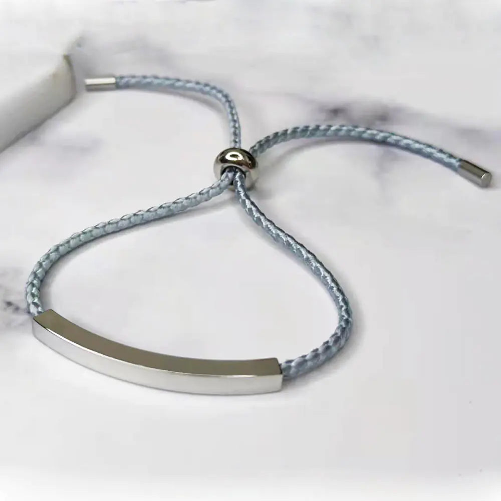 Stainless Steel Hollow Tube Nameplate Bracelet with Braided Cord
