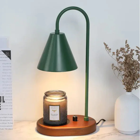 Electric Candle Heater with Wood Base and Aromatherapy Light