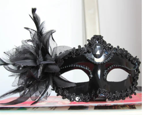 Ostrich Feather Halloween Mask with Peacock Feathers