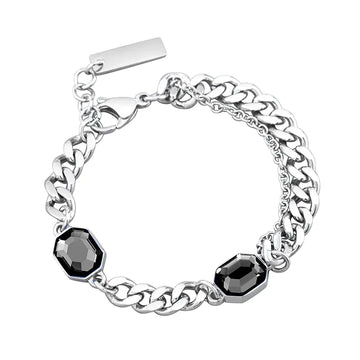 Titanium Steel Blue Black Double Crystal Bracelet
