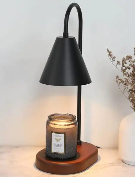 Electric Candle Heater with Wood Base and Aromatherapy Light