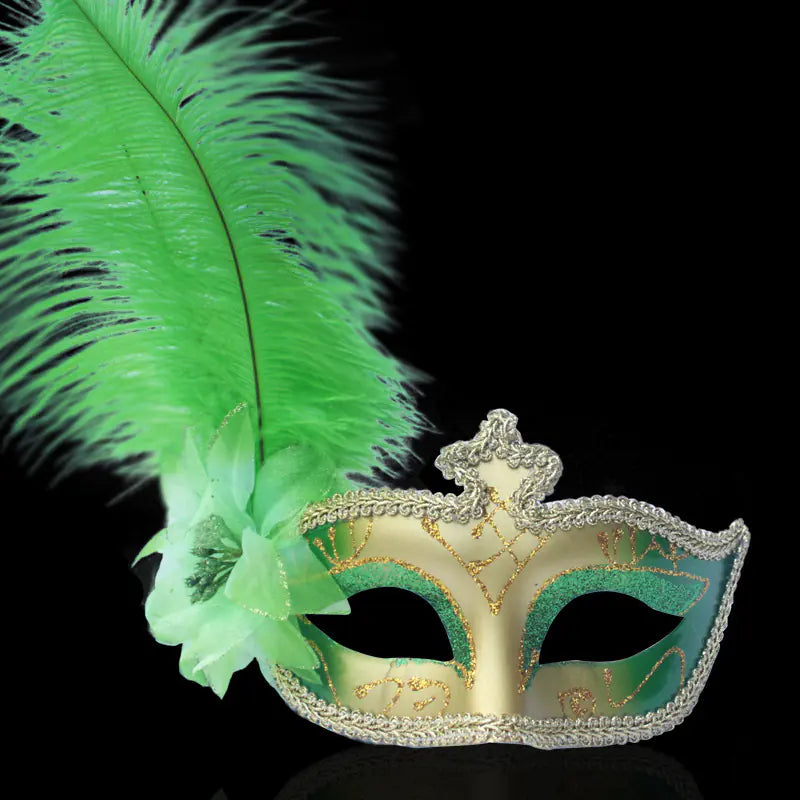 Ostrich Feather Halloween Mask with Peacock Feathers