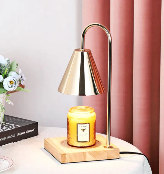 Electric Candle Heater with Wood Base and Aromatherapy Light