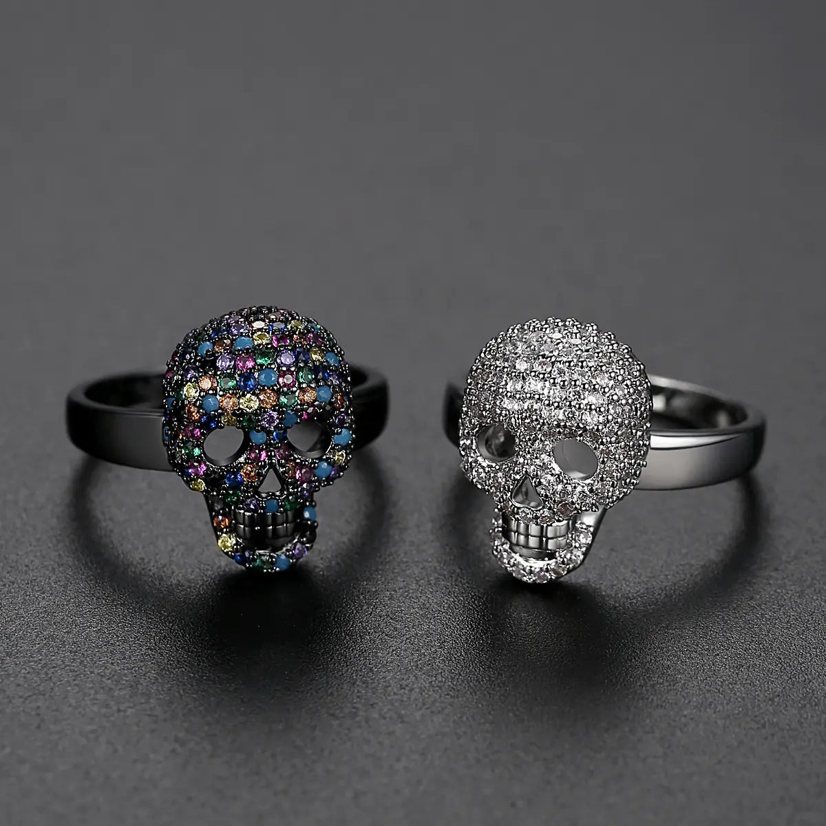 Retro Exaggerated Skull Ring with Copper Zircon Stone