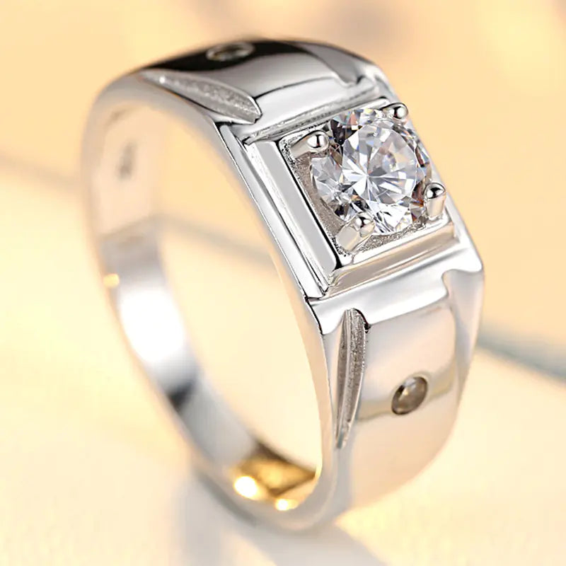 S925 Silver Men's Diamond-Studded Carat Ring