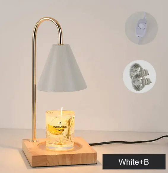 Electric Candle Heater with Wood Base and Aromatherapy Light