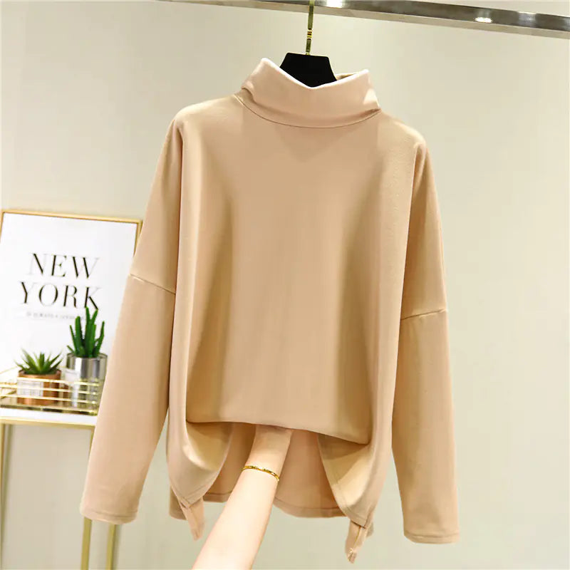 Double-Faced Velvet High-Neck Long-Sleeved Shirt for Women