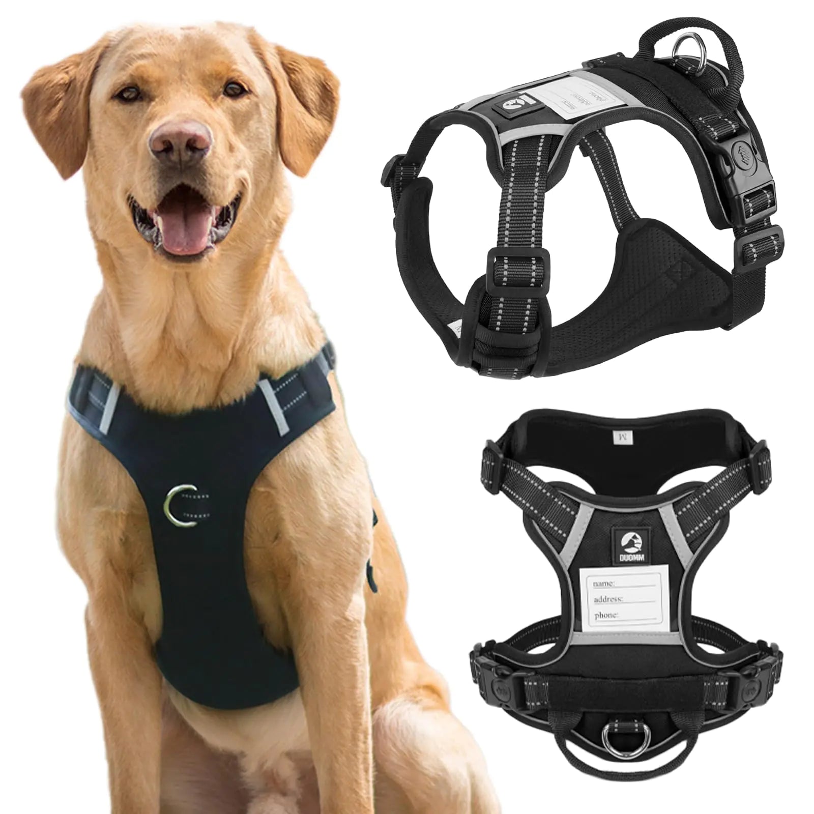 Tactical Dog Harness for Large Dogs No-Pull Dog Vest Harness with Handle Adjustable No-Choke Easy Control Pet Walking Harness (BlackXL)