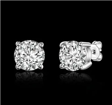 S925 Silver Stud Earrings with Four-Prong Zirconia