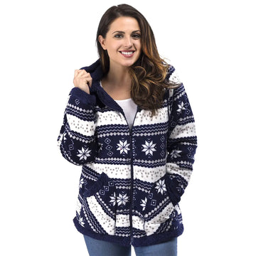 TrailCrest Ladies Smart Plush Sherpa Lined Hooded Sweater Jacket Zip Up Classic