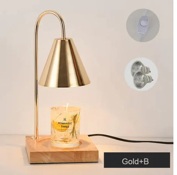 Electric Candle Heater with Wood Base and Aromatherapy Light