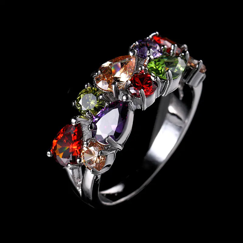 Colorful Zircon Ring for Women in Rose Gold
