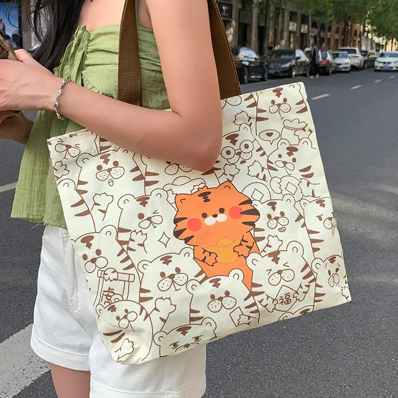 Cute Bear Canvas Shoulder Bag for Women and Students