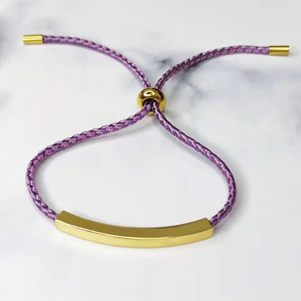 Stainless Steel Hollow Tube Nameplate Bracelet with Braided Cord