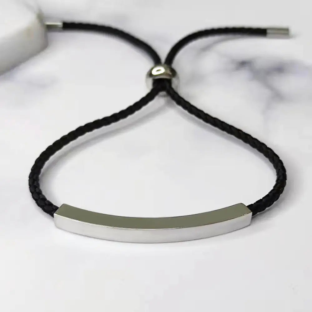 Stainless Steel Hollow Tube Nameplate Bracelet with Braided Cord