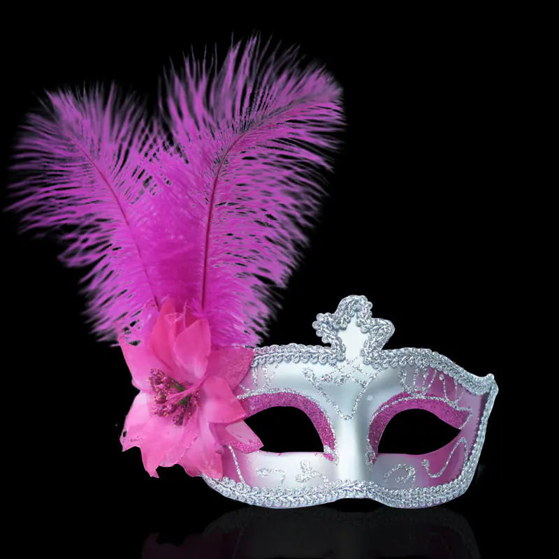 Ostrich Feather Halloween Mask with Peacock Feathers