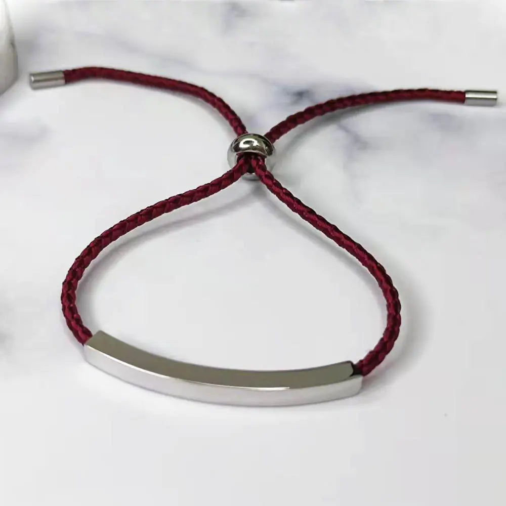 Stainless Steel Hollow Tube Nameplate Bracelet with Braided Cord