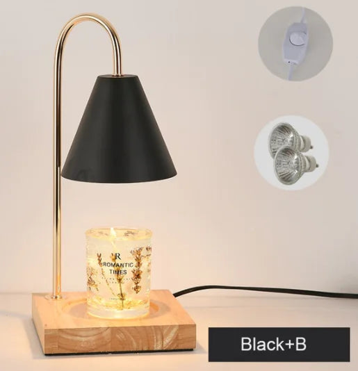 Electric Candle Heater with Wood Base and Aromatherapy Light