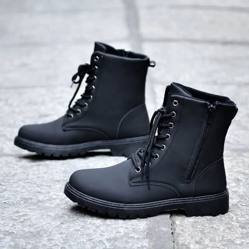 British Style High-Top Leather Tooling Boots