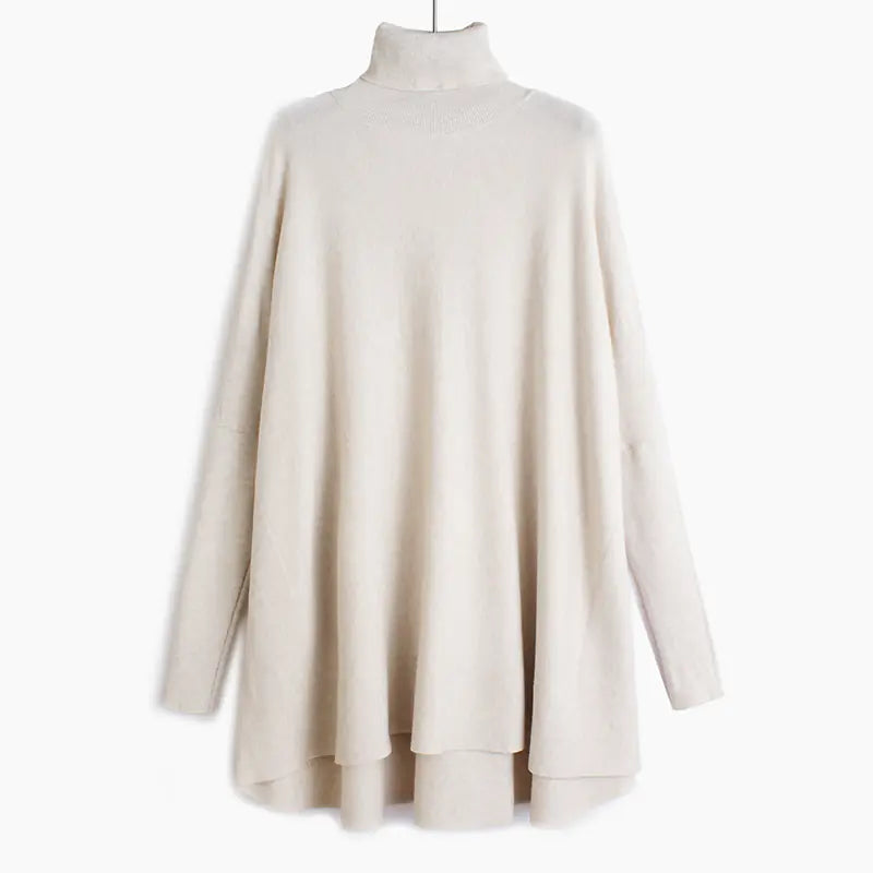 Chic Oversized Turtleneck Knit Sweater for Women
