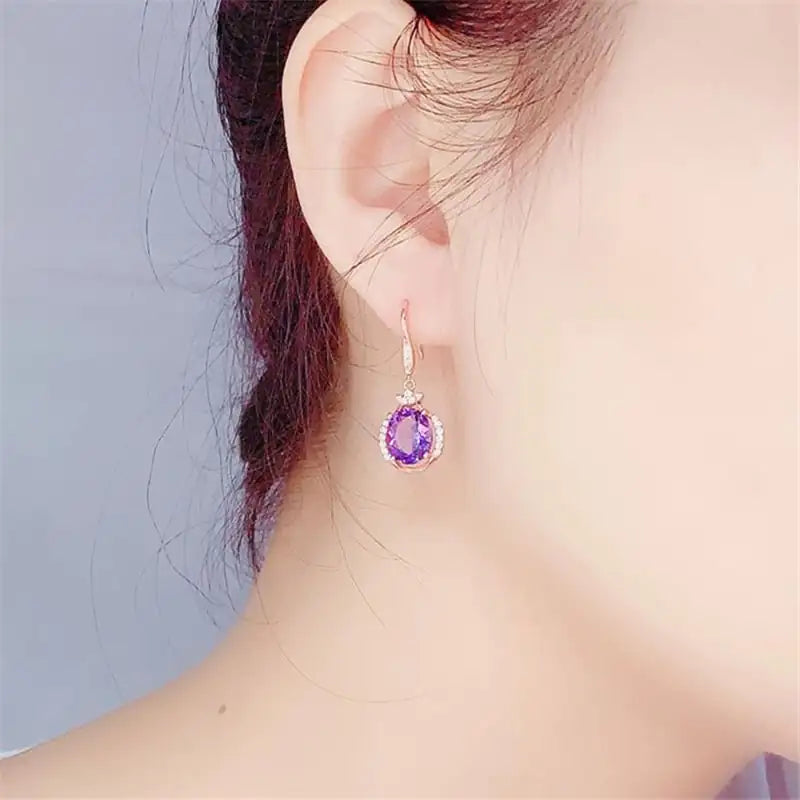 Korean Austrian Purple and Red Diamond Crystal Earrings