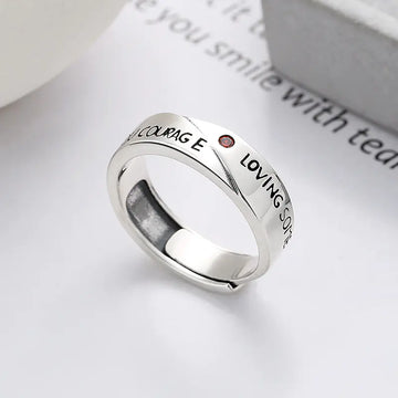 S925 Silver Artistic Temperament Ring with English Letters
