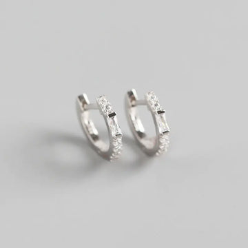 S925 Silver Rectangle Stone Stud Earrings with Diamonds