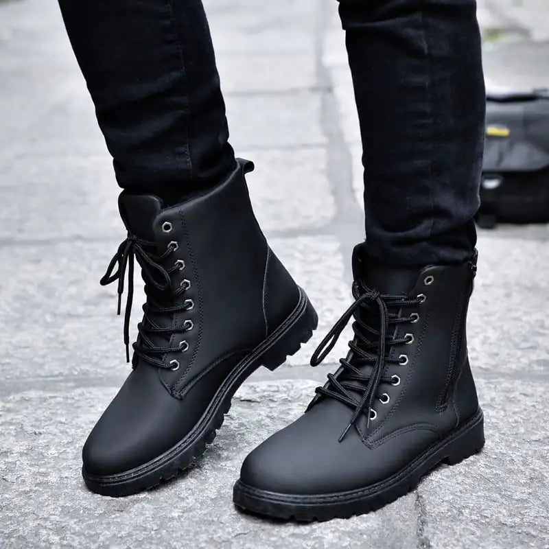 British Style High-Top Leather Tooling Boots